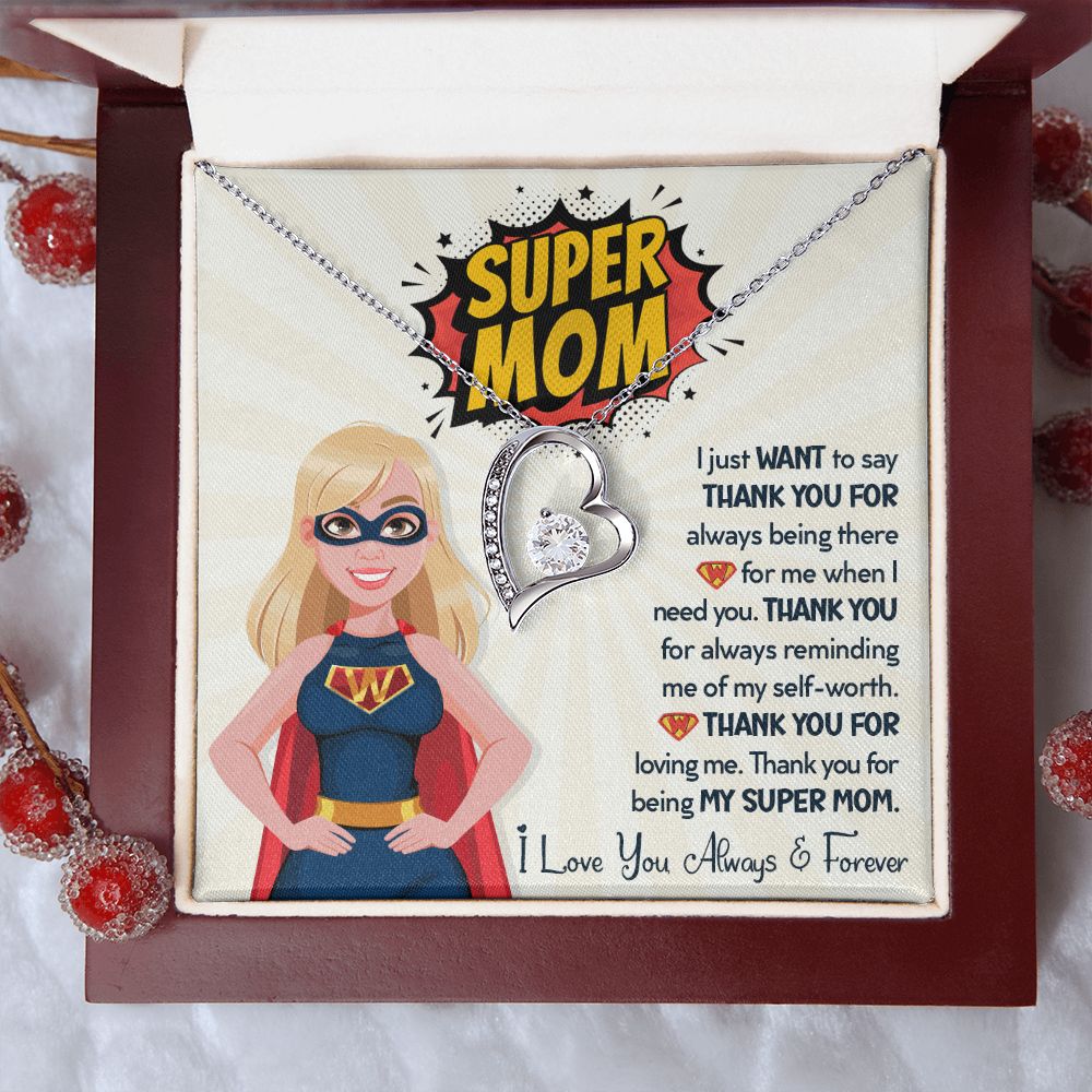 Super Mom - Forever Love Heart Pendant Necklace - Gift For Mom