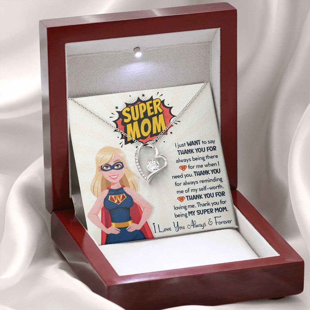 Super Mom - Forever Love Heart Pendant Necklace - Gift For Mom