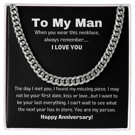 To My Man - Cuban Necklace Gold or Silver -  First Anniversary Gift