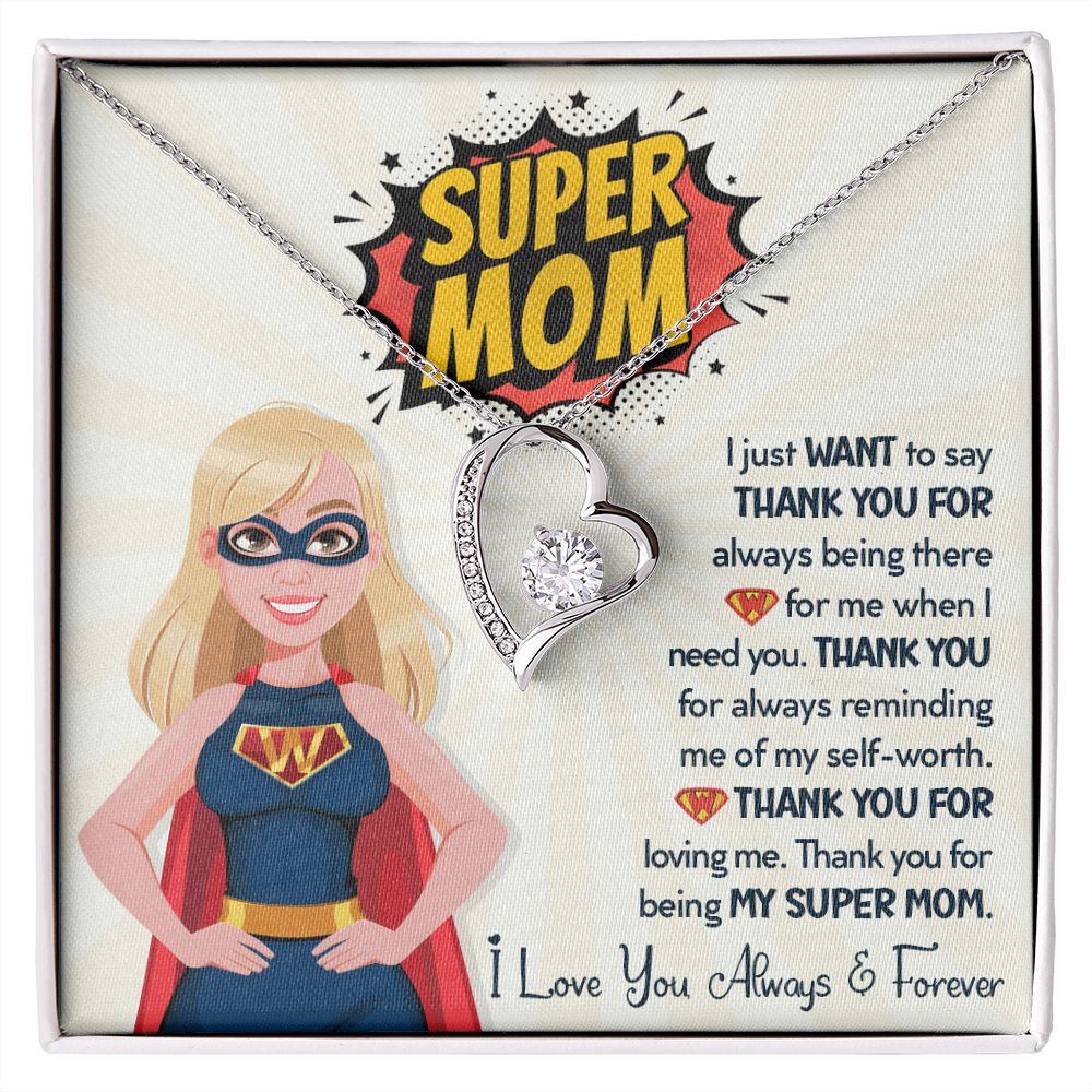 Super Mom - Forever Love Heart Pendant Necklace - Gift For Mom